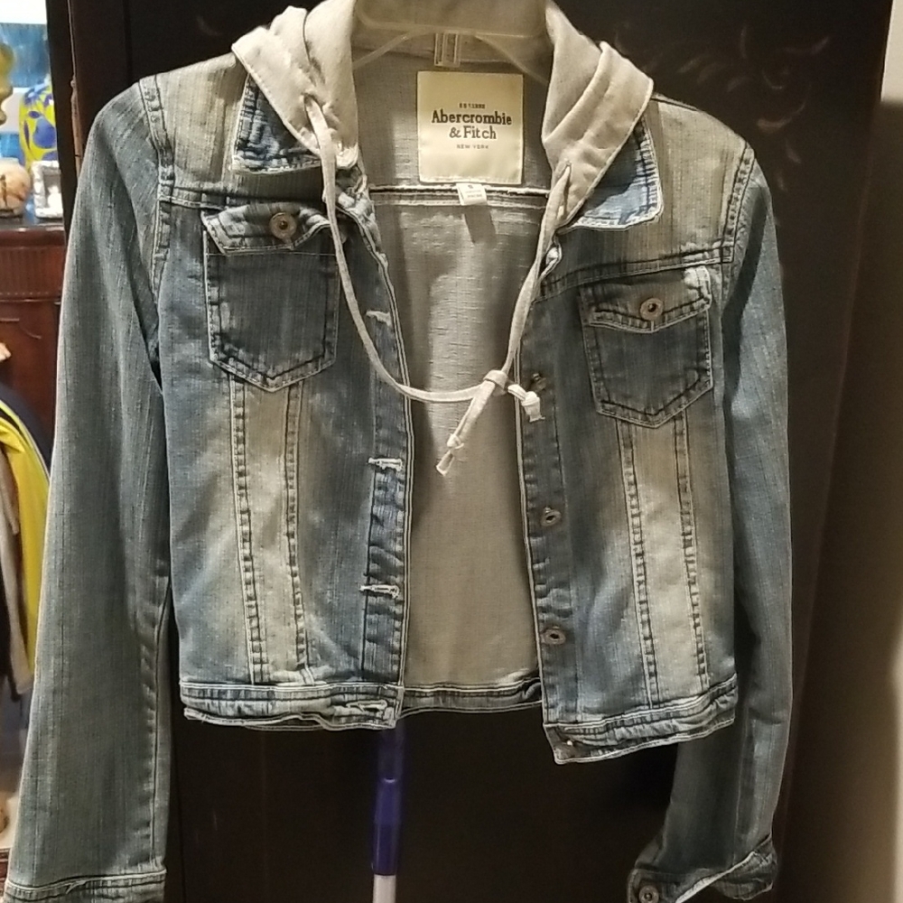 Abercrombie & Fitch Blue Denim Jacket with Gray Hoodie Size S